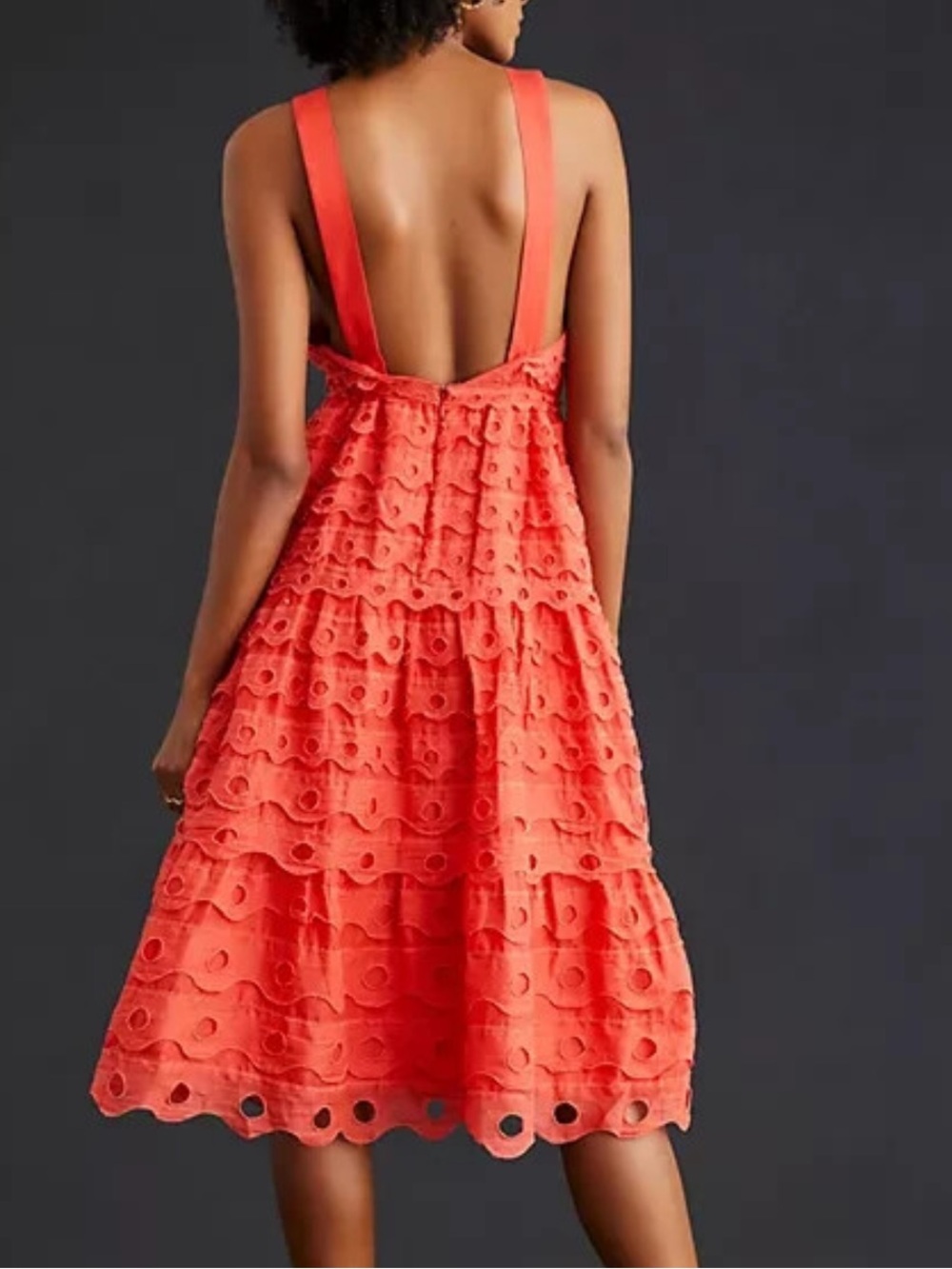 Anthropologie Maeve Eyelet Lace Halter Midi Dress Red Size 6